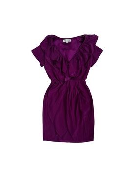 Amanda Uprichard Deep Purple Ruffled V-Neck Mini Dress Size Small